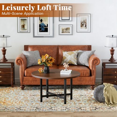 Coffee Table, 23.6" Small Coffee Table, Walnut Round Coffee Table - Image 6