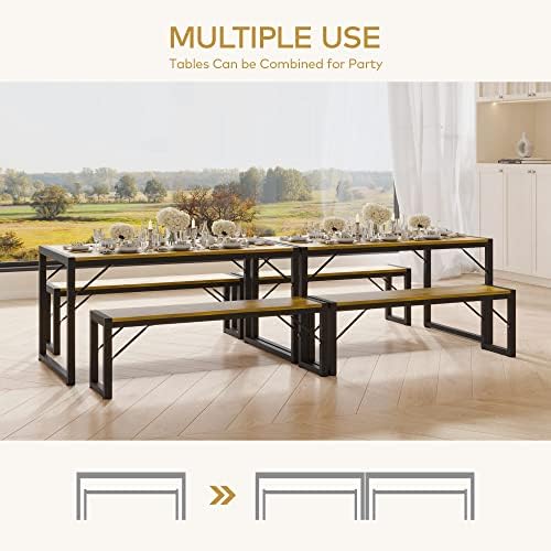 Gizoon 45.5" Dining Table Set for 4, Kitchen Table with 2 Benches Retro - Image 6