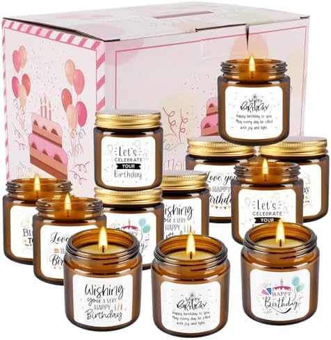12-Pack Birthday Scented Candles, 3.05 oz Each, Natural Soy Wax, Long-Lasting Romantic Fragrance, Funny Happy Birthday Gift Set, Unique Gifts for Women Men, Gift-Ready by Grcdoyvl