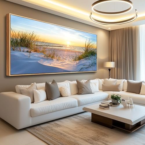MHARTK66 Large Wall Art For Living Room Wall Decor For Office Ocean Painting Bedroom Wall Decorations Sunrise And Sunset Pictures Artwork For Modern Wood Framed Beach Canvas Prints Poster 72l X 32w - Image 2