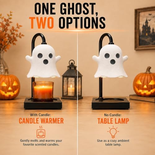 Ghost Candle Warmer Lamp with Timer, Dimmable Cute White Halloween Decor - Image 2