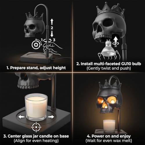 Skull Candle Warmer Lamp with Timer & Dimmer, Adjustable Height, 2 Bulbs - Image 5