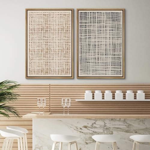 SIGNWIN Framed Canvas Print Wall Art Set Neutral Grid Illustrations Modern Art Rustic Colorful Ultra for Living Room, Bedroom, Office - 24"" x36 x2 Natural - Image 4