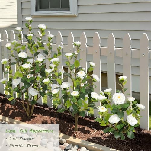 Nafresh 2FT Lush Artificial White Camellia Tree Outdoor 2 Pack, 24inch Faux Camellia Plant, Fake Camellia Flowers Tree for Indoor Outdoor Living Room Home Patio Front Door Garden Decor - Image 4