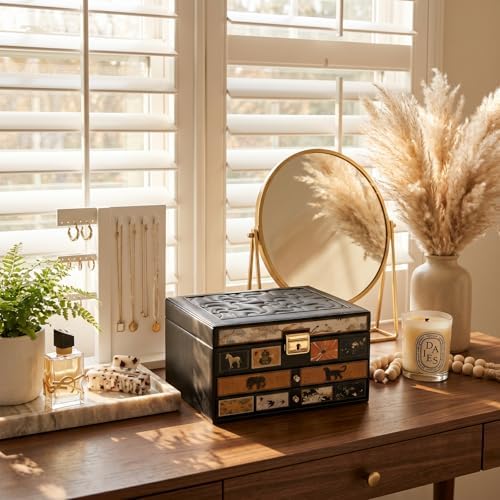 Vintage Jewelry Box, Leather Jewelry Organizer, Black - Image 2