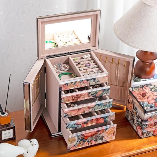 High End Glass Jewelry Box for Women, 5 Layer,Peony - Image 2