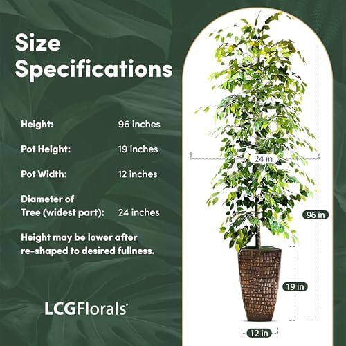 8ft Ficus Tree Artificial in Copper Metal Pot by LCG Florals - Real Wood Trunk, Premium Handmade, Faux Fake Indoor Tree for Living Room, Home & Office Decor - Image 6