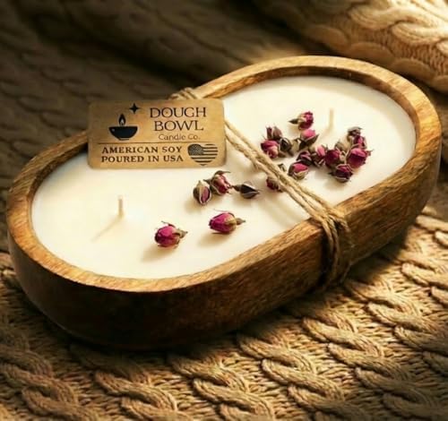 Dough Bowl Candle Co. Rose Candle - 10x6 Large 3 Wick Natural Scented Soy Candles for Women, Valentines Day Decor Gifts for Home, White Decorative Natural Aromatherapy, 30 Hour Burn Time by Dough+Bowl+Candle+Company