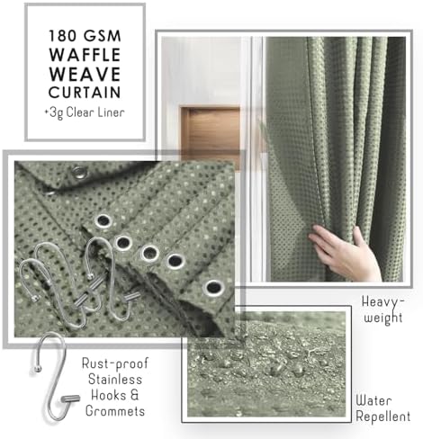 Clara Clark Bathroom Accessories Set - Bathroom Set, Bathroom Sets with Shower Curtain and Rugs, Shower Curtain Set with Trash Can - Sage Green - 22PC - Image 4