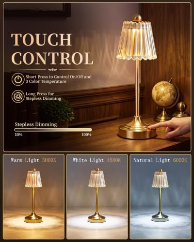 Set of 2 Small Vintage Cordless Table Lamp, Amber - Image 4