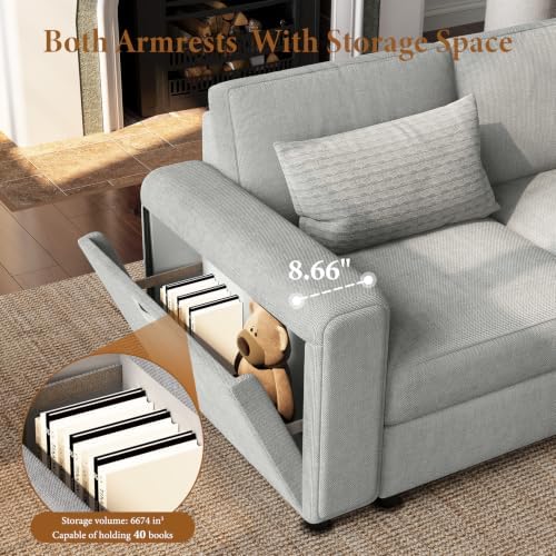 Vesgantti Modular 8-Seater Chenille L Shaped Sectional Sofa, Light Grey - Image 5