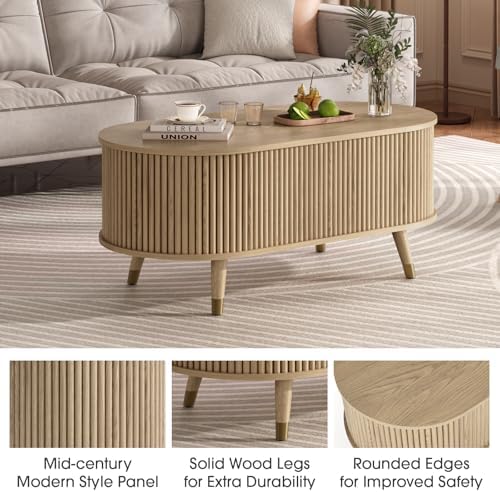 JOINICE Oval Lift Top Coffee Table with Storage for Living Room,43",Oak - Image 4