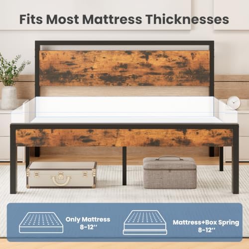 Sweetcrispy King 14 Inch Platform Bed Frame with Headboard & Storage, Rust - Image 6
