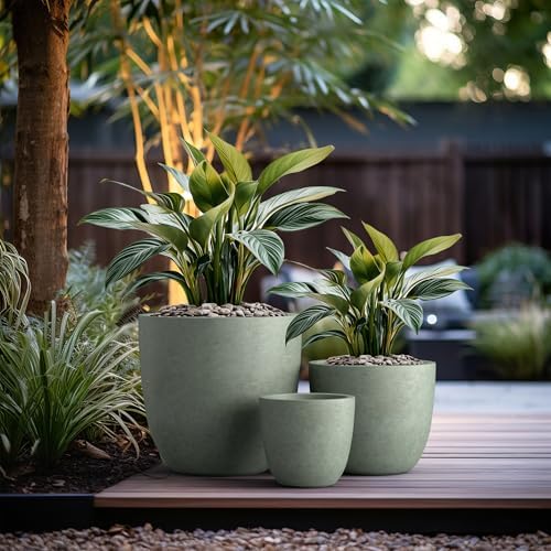 Kante Set of 3 Mint Green Concrete Bowl Planters 18" 14" 10" Dia - Image 6