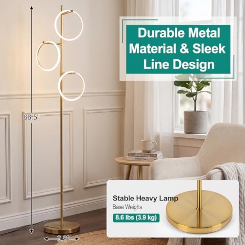 Gold Floor Lamp with 3 Lights, Modern LED Tree Floor Lamp for Living Room - Image 6