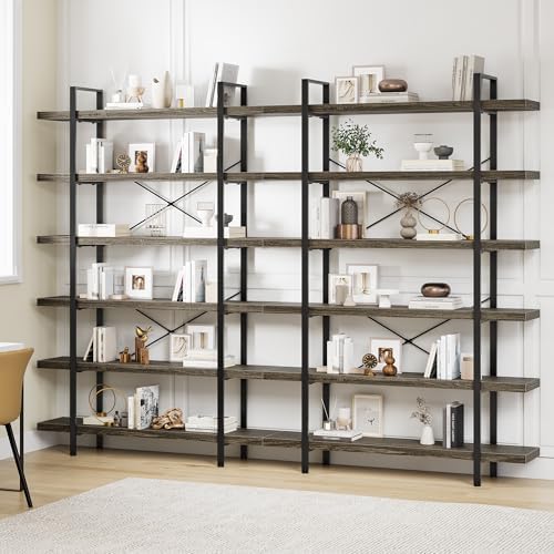 OtterOasis 2PCS Heavy Duty 6 Tier Industrial Bookcase for Home Office, Grey by OtterOasis