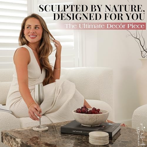 Gusto Nostro 8" Decorative Travertine Bowl for Coffee Table - Elegant Centerpiece, Aesthetic Fruit Bowl for Kitchen Counter - Heavy Stone Entryway Catch all, Jewelry, Potpourri - Travertine Decor - Image 4
