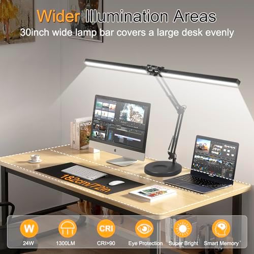 2-in-1 LED Desk Lamp, 24W Brightestwith Table Lamp with Clamp, Desk Light with Flexible Swing Arm,3 Color Modes Stepless Dimmable Double Head Architect Desk Lamps for Home Office Workbench Reading - Image 2