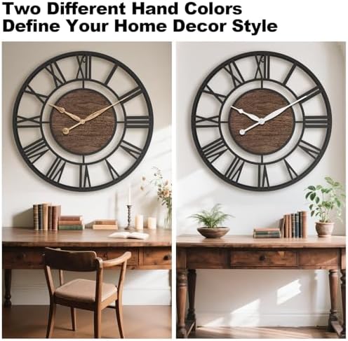 16 Inch Black Roman Numerals Large Wall Clock with Walnut Dial - Image 2