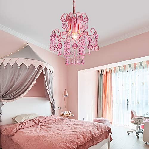 Q&S Mini Crystal Chandelier, Modern Pink Chandelier,Small Hanging Light Fixture for Princess Room Dressing Room Bathroom Clothing Store Salon W11.8 1 Light E26. UL Listed - Image 3