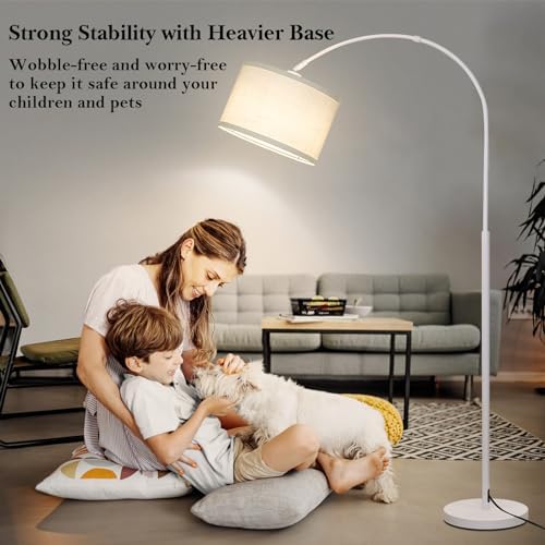 Arc Floor Lamp, White Standing Light with Adjustable Head and Pedal Switch - Image 6