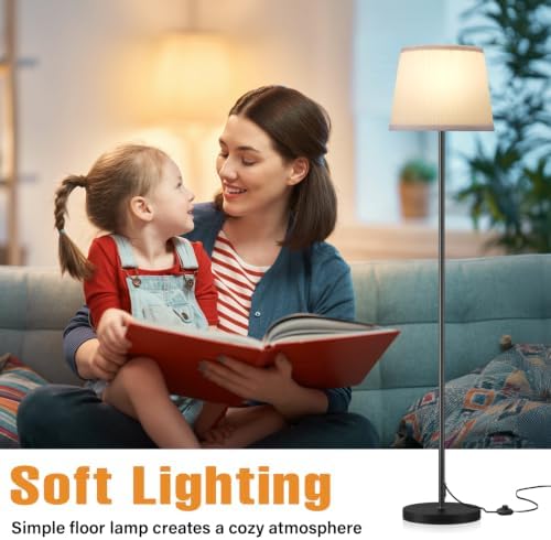 Ambimall 60'' Modern Floor Lamp with Shade, Tall Lamps for Living Room, Bedroom, Office, Dining Room, Pleated Fabric White Lampshade(Without Bulb) - Image 6