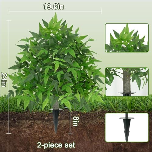 Set of 2 Artificial Bamboo Tree with Spike, Topiary Balls Outdoor 24" - Image 2