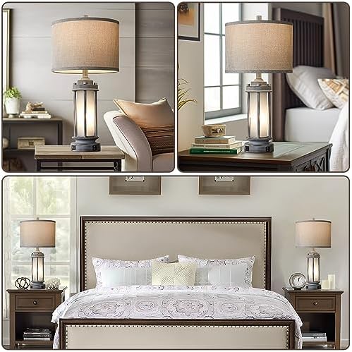 AIEAMPDO Set of 2 Rustic Table Lamps for Living Room with 2 USB C+A Ports - Image 5