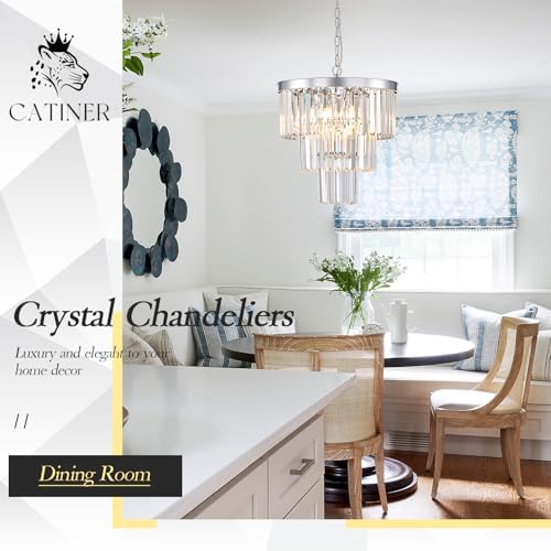 CATINER 16" Modern Crystal Chandeliers,6 Lights Chrome Round Light Fixture - Image 3