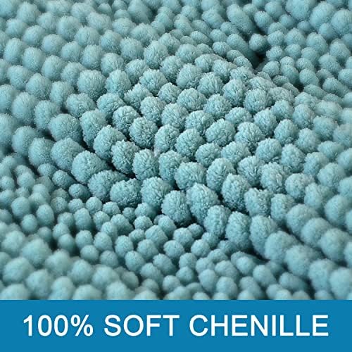 H.VERSAILTEX Bath Mats for Bathroom Non Slip Extra Thick Chenille Striped Bath Rug 24" x 36" Absorbent Non Skid Fluffy Soft Shaggy Rugs Washable Plush Mats for Indoor, Bath Room, Tub - Aqua Haze - Image 3