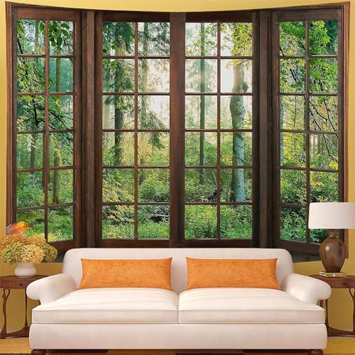 Green Forest Window Tapestry Natural Scenery Tapestry for Bedroom 100"x 90" - Image 3