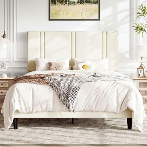 Allewie Queen Platform Bed Frame with Velvet Upholstered Headboard by Allewie