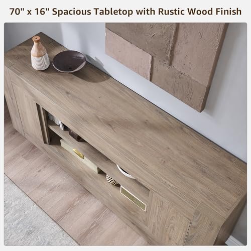 OKD 70" TV Stand for 80" TV, Thick Block Media Console, Alder Grey - Image 4