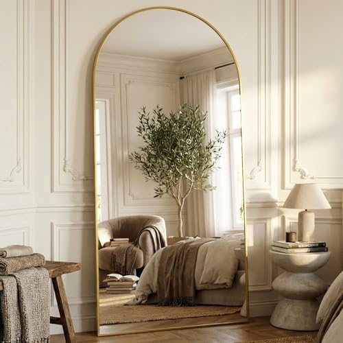 Suidia 81"x41" Arched Full Length Mirror with Stand, Gold Floor Mirror - Image 2