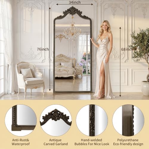 76"x34" Bronze Arched Full Length Mirror with Stand, Full Body Mirrors for Leaning or Hanging, Traditional Ornate Vintage Floor Mirror,Baroque Antique Long Mirrors for Wall,Decor, Living Room, Bedroom - Image 5