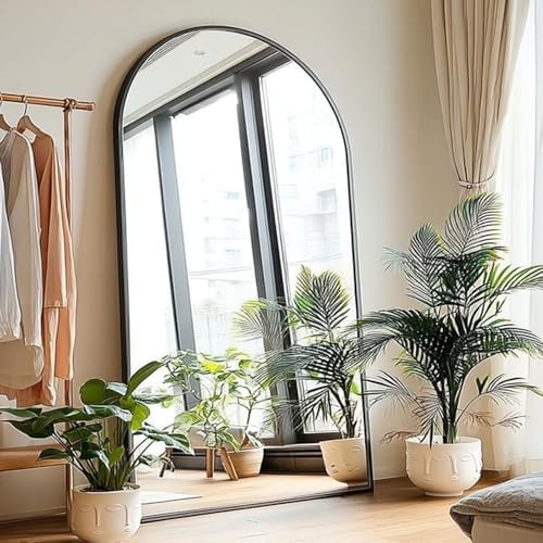KOMCOTE Full Length Floor Mirror - 77x38 Inches Oversized Arched Black Mirror for Bedroom, Living Room, Dressing Room - Elegant Freestanding & Leaner Mirror for Home Decor by KOMCOTE