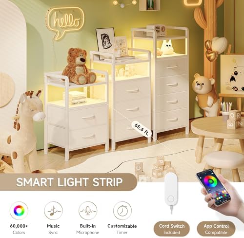 Lazzanto Nightstand with Rear Charging Station, LED Light, 3 Drawers, White - Image 4