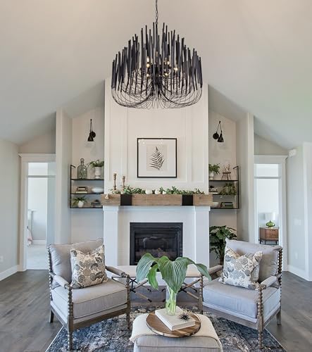 TOCHIC Modern Farmhouse Chandelier for Dining Room 36", Large Vintage Black Wood Chandeliers Light for Living Room, Rustic Pendant Lighting Fixture Ceiling Hanging for Foyer Bedroom Entryway - Image 4