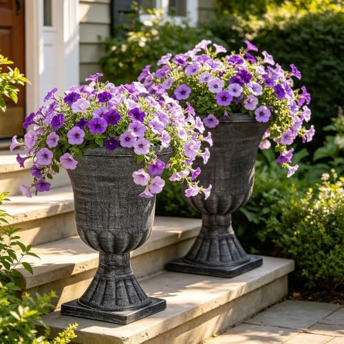 Autodaya 22" Large Pots for Plants Outdoor, Washed Black Planters Set of 2 - Image 2