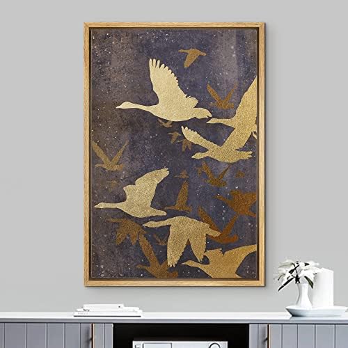 NWT Framed Canvas Print Wall Art Golden Birds Flying in Sky Nature Wilderness Illustrations Modern Art Decorative Landscape Rustic Colorful for Living Room, Bedroom, Office - 24"x36" Natural - Image 2