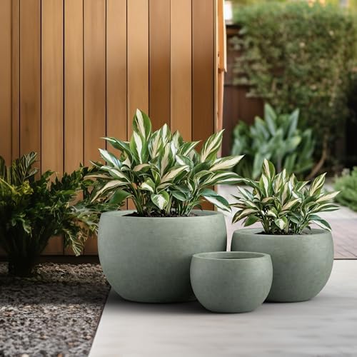 Kante Set of 3 Mint Green Concrete Bowl Planters 19.9" 15.7" 11.8" Dia - Image 5