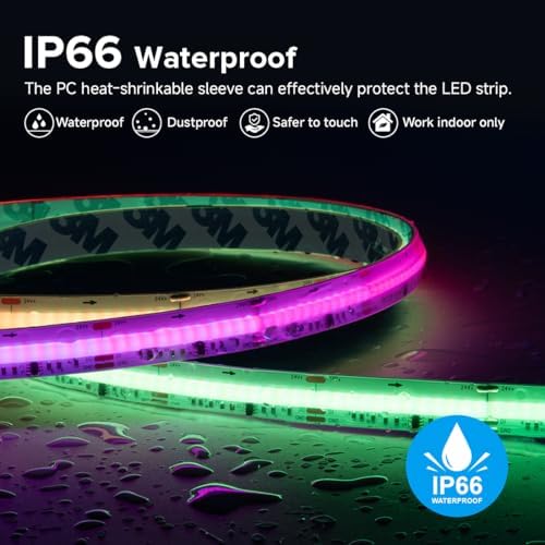 BTF-LIGHTING IP66 RGB WS2811 Smart IC FCOB COB LED Strip, UL Listed 864LEDs/m High Density Color Chasing Uniform Light, DC12V 16.4FT 12mm Width Tape Light for Home DIY Decor(No Adapter or Controller) - Image 3