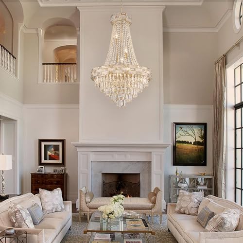 12-Light Gold Crystal Chandeliers,Empire Chandelier Light Fixture Modern High Ceiling Hanging Chandelier for Entryway,Foyer,Staircase,Hallway,Living Room(H36 x D23.2) - Image 6