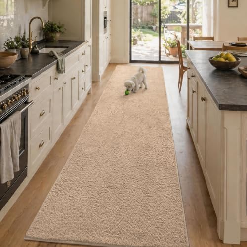 2x10 Beige Solid Runner Rug Washable Non-Slip for Kitchen Hallway Bathroom by Unknown