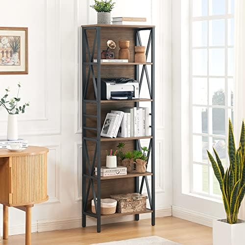 HOMISSUE Tall Bookshelf, 6-Tier Book Shelf, Rustic Wood Metal Bookshelves and Bookcases, Freestanding and Industrial Open Bookcase for Home Office, Living Room and Bedroom, Vintage Brown - Image 3