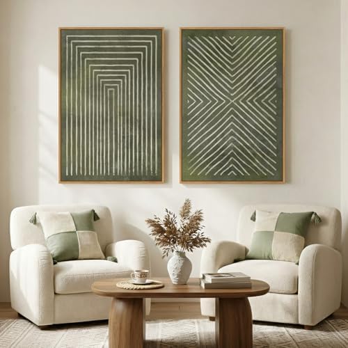 Large Framed Green Abstract Wall Art for Living Room Set of 2, 24x36 In - Image 4