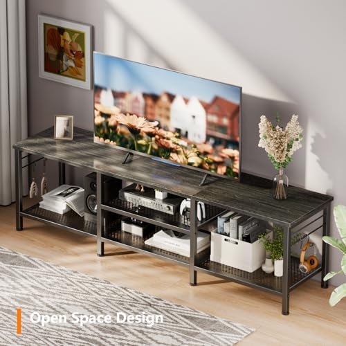 Furologee 63 Inch TV Stand, Entertainment Center with Shelves, Black Oak - Image 3
