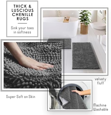 Clara Clark Bathroom Accessories Set - 27PC Bathroom Set with Adhesive Corner Shower Caddy Hanging, Bathroom Sets with Shower Curtain and Rugs, Grey Shower Curtain Set with Bathroom Trash Can - Image 5