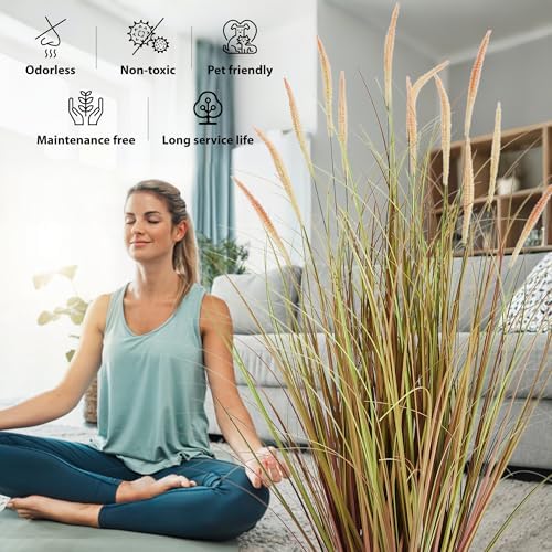 KOL 3ft 2-Pack Artificial Cattail Reed Grass, 35in Indoor Fake Onion Grass - Image 5