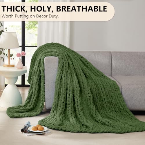 L'AGRATY Chunky Knit Throw Blanket for Couch, 50 x 60 Inches, Moss Green - Image 5
